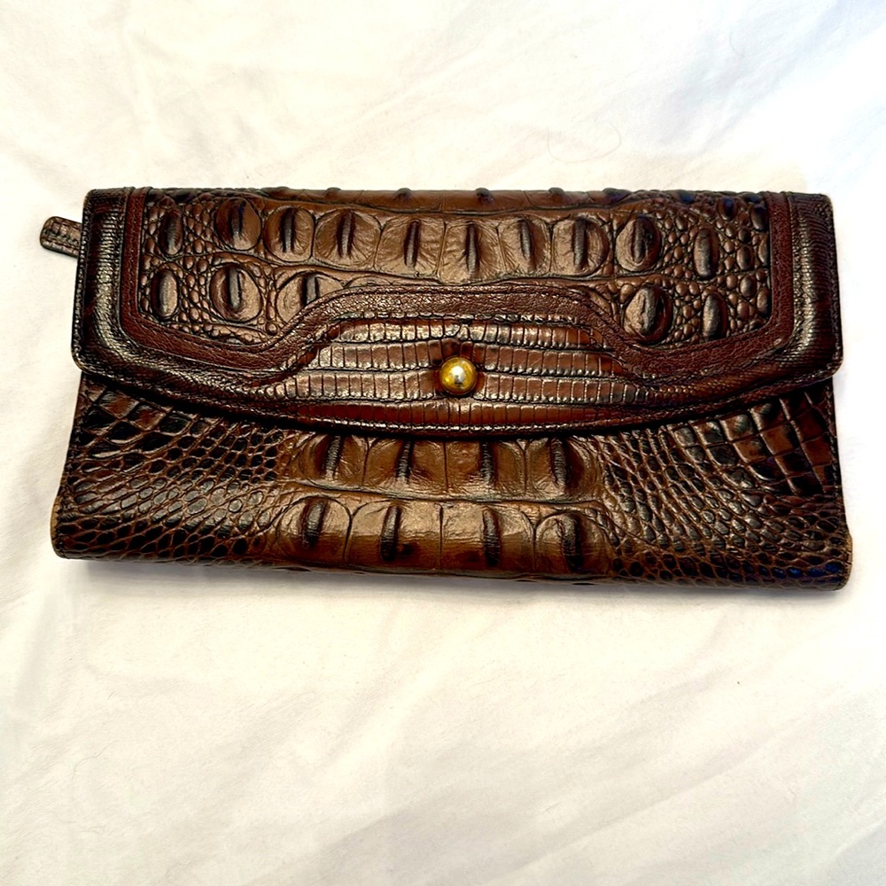 Brahmin croc embossed leather bi-fold wallet